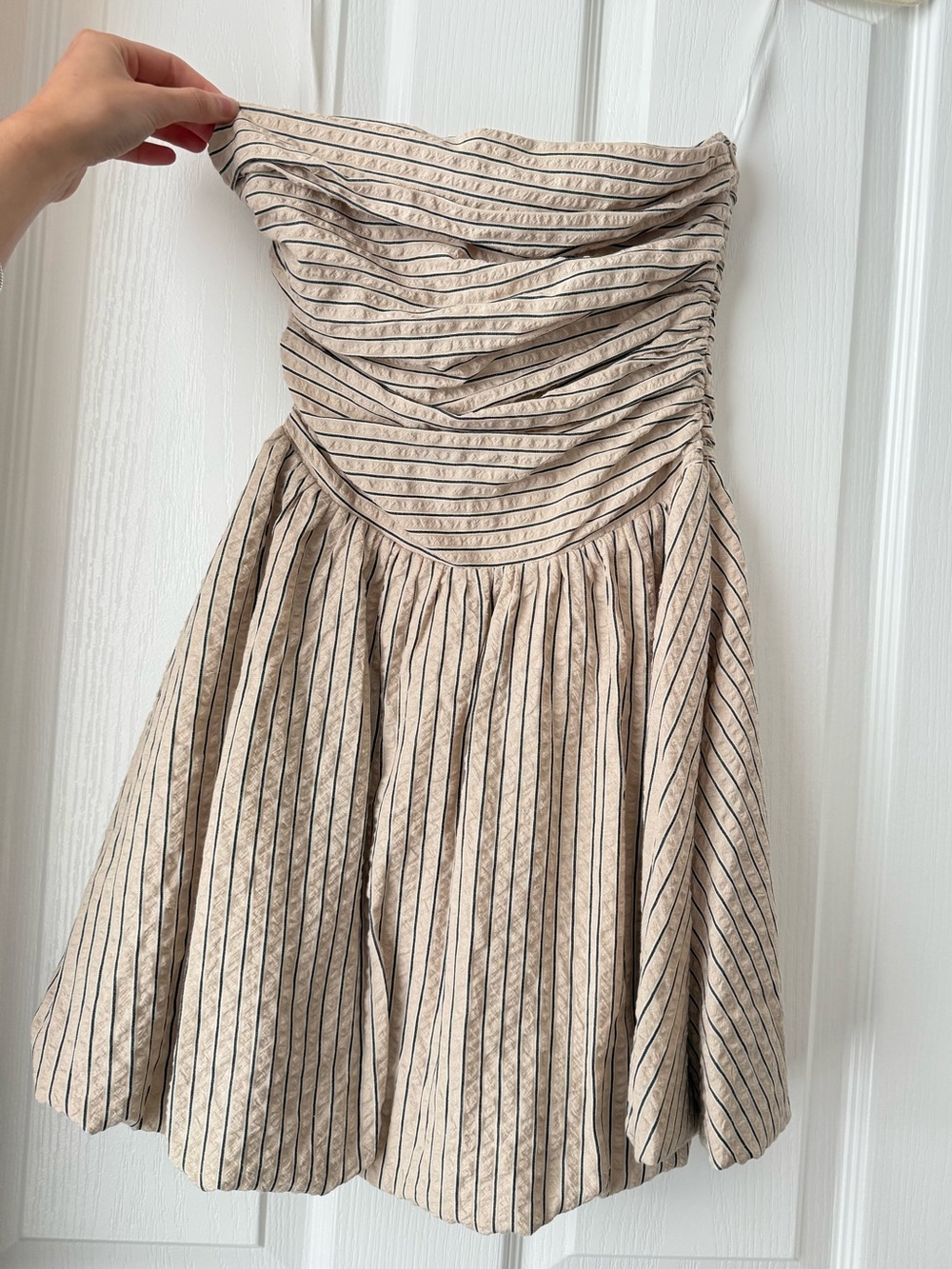 Princess Polly Strapless Cream and Navy Stripe Mini Dress